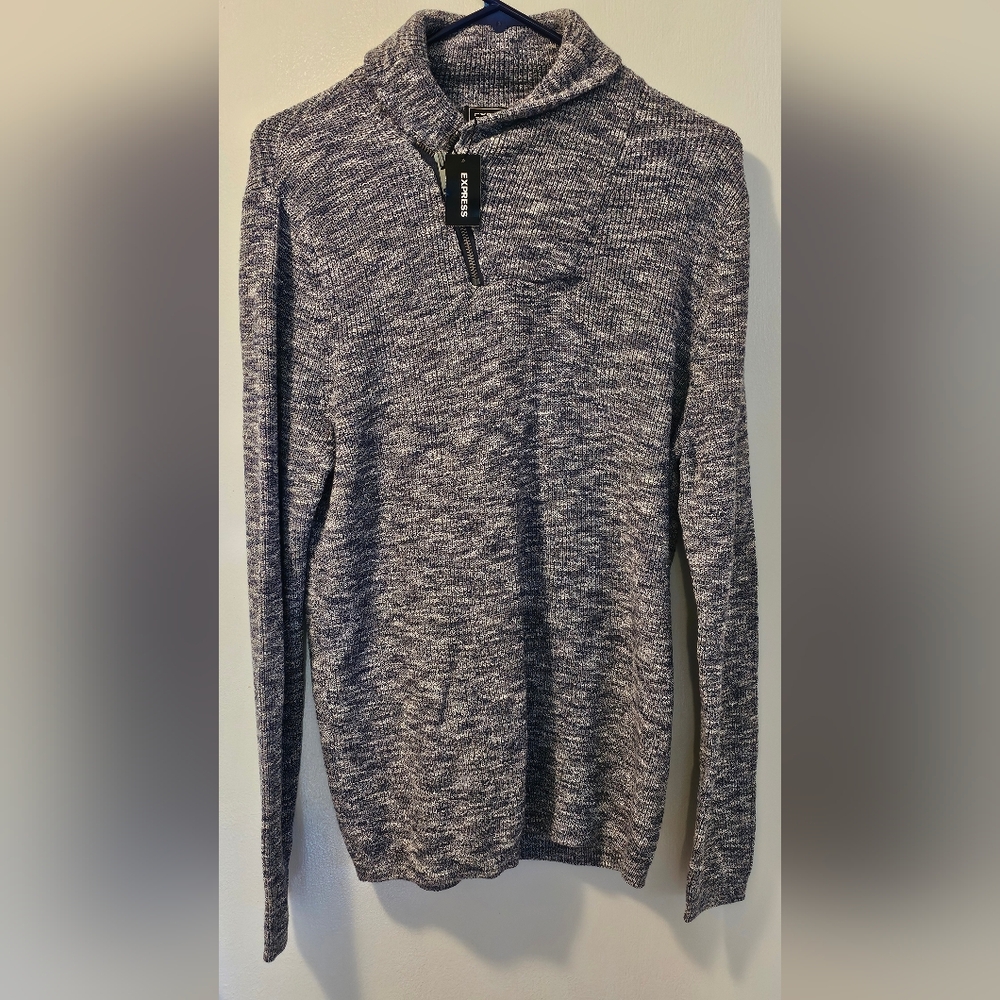 Express Blue Pullover 1/4‎ Zip Cowl Neck Long Sweater Women's Medium NWT